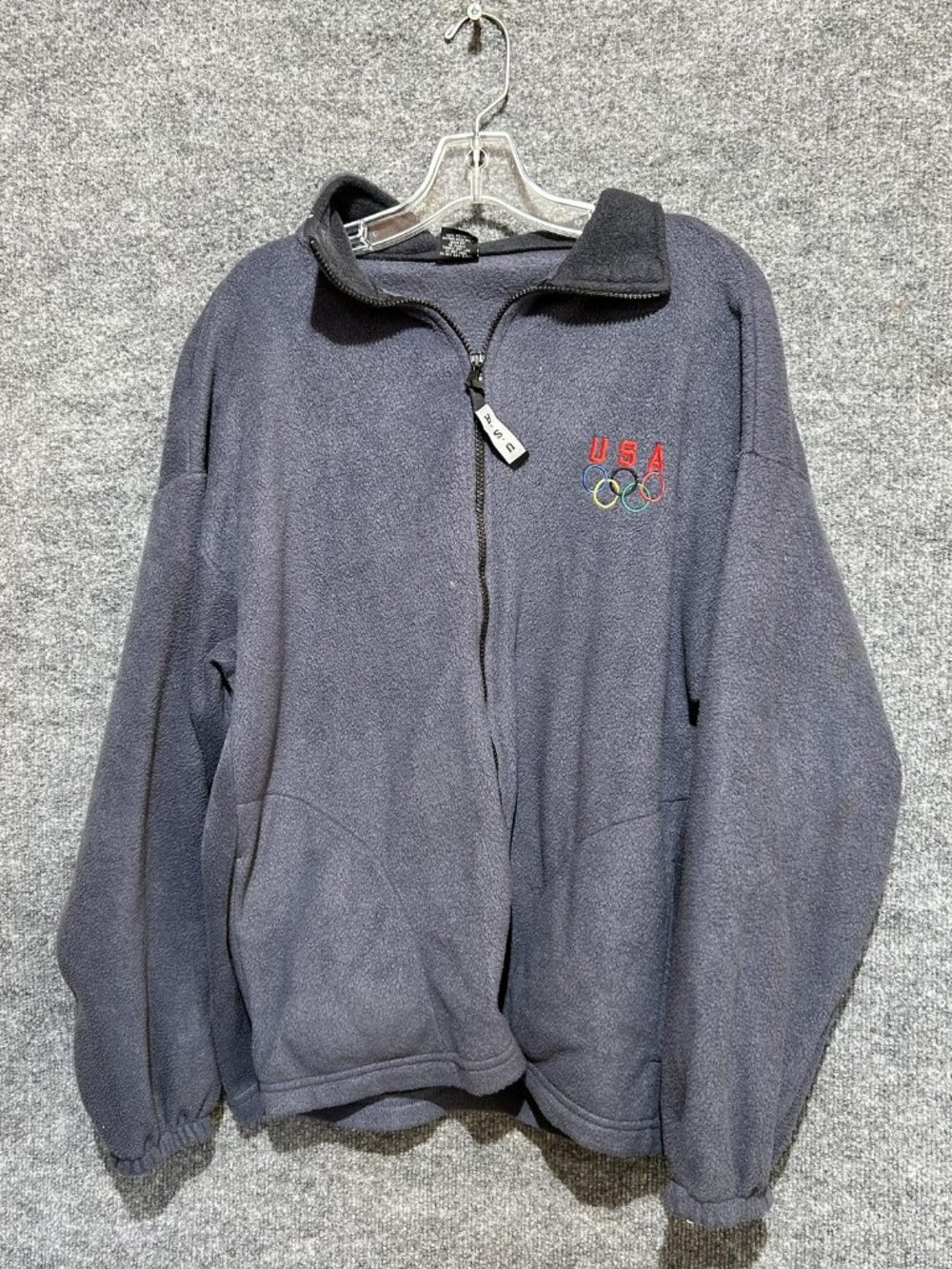 Team USA Jacket Mens Large Gray Olympic Rings Fleece Full Zip Made In USA
